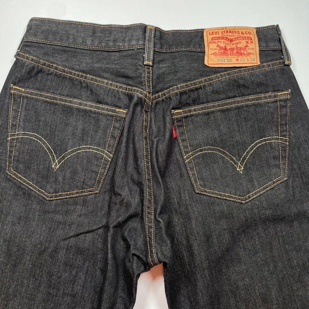 Levis 501XX Mens Dark Wash Indigo Straight Leg Button Fly Denim Jeans 33x34